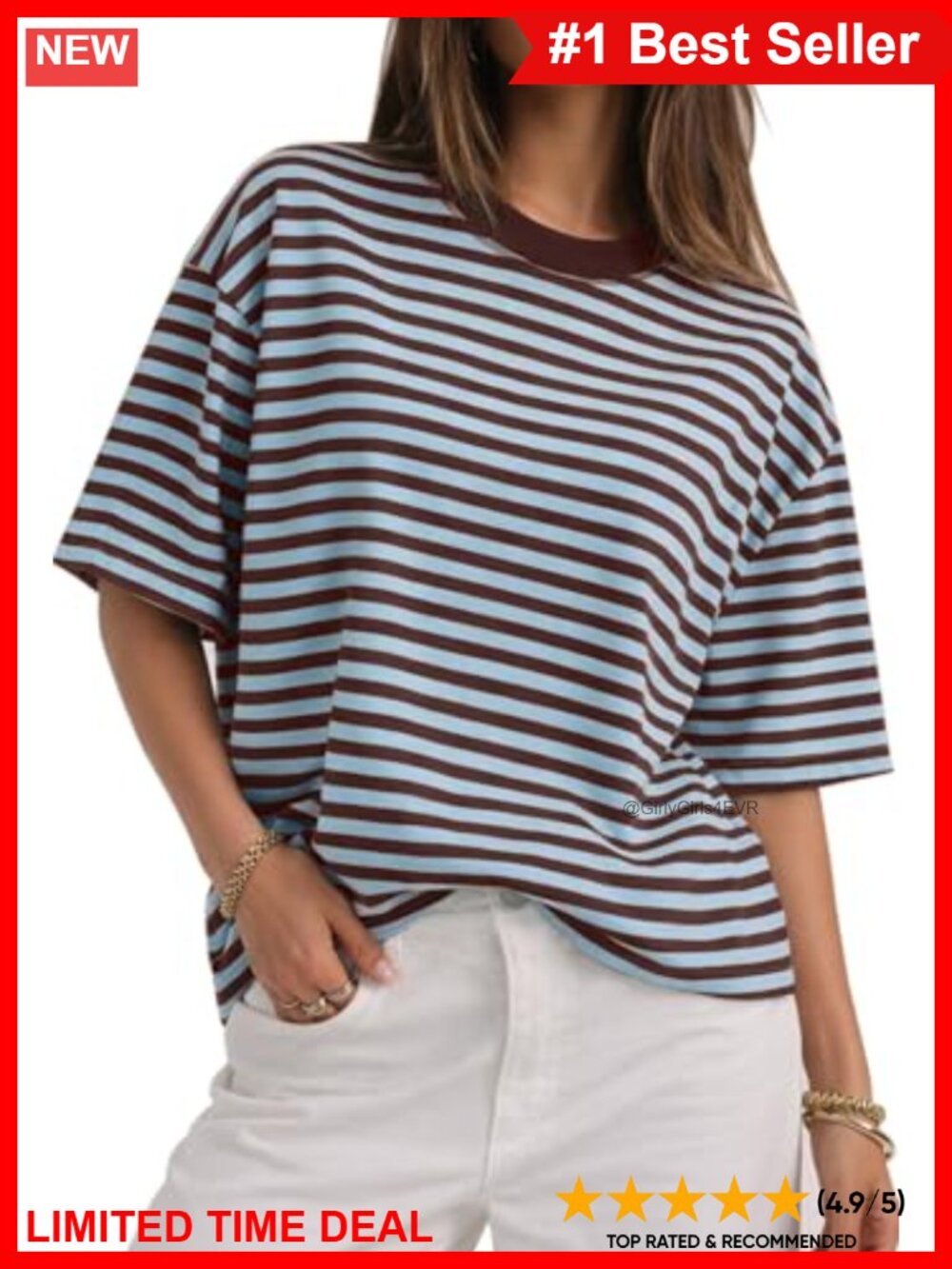 Women's Oversized Striped Crewneck Short Sleeve T-Shirt Casual Summer Tee
